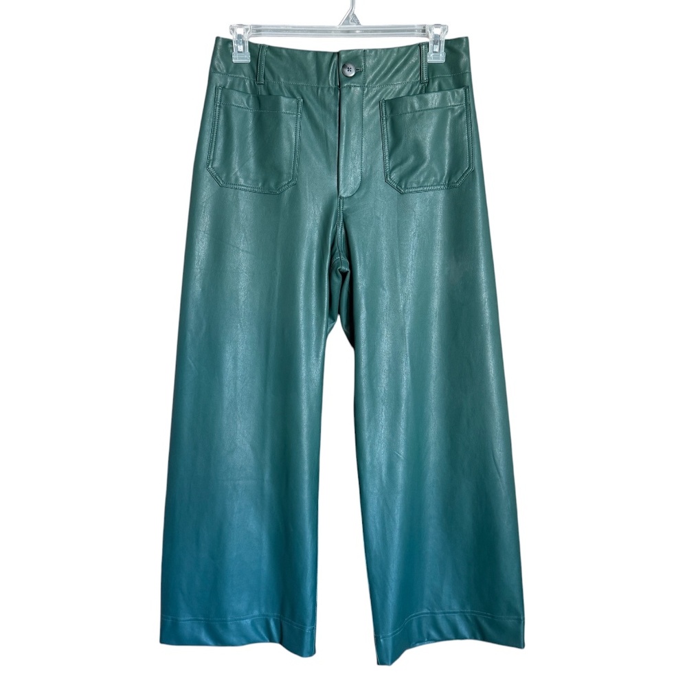 Maeve Colette Green Faux Leather Wide Leg Ankle Pants Size 31 NWOT - Picture 3 of 16